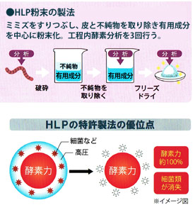 高純度のミミズ酵素粉末『HLP』とは