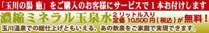 「玉川の湯癒」をご購入のお客様にサービスで1本「玉泉水」をお付けします。